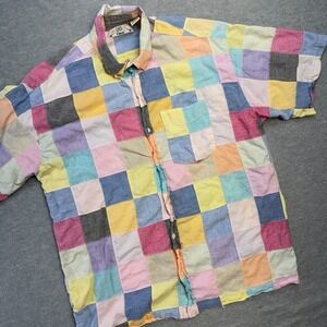 Vintage Orvis Shirt Mens Large Indian Madras Patchwork Colorful Button Down
